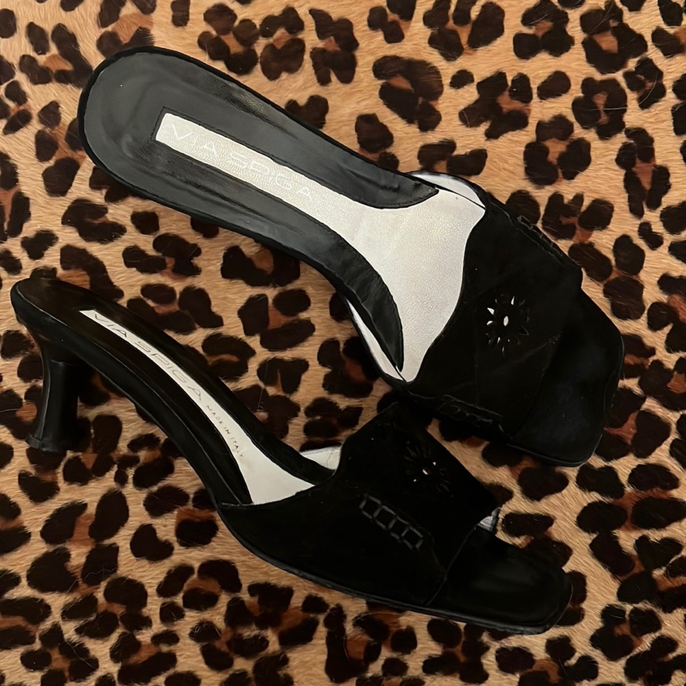 Via Spiga Black Suede Slip On Sandals - Size 8M
